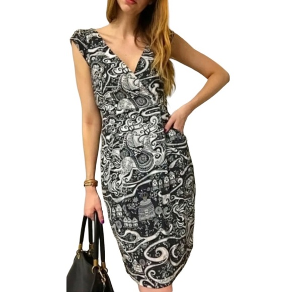 ANTHROPOLOGIE - MOULINETTE SOEURS - Swirling Villages Dress - Black / White - Picture 1 of 13
